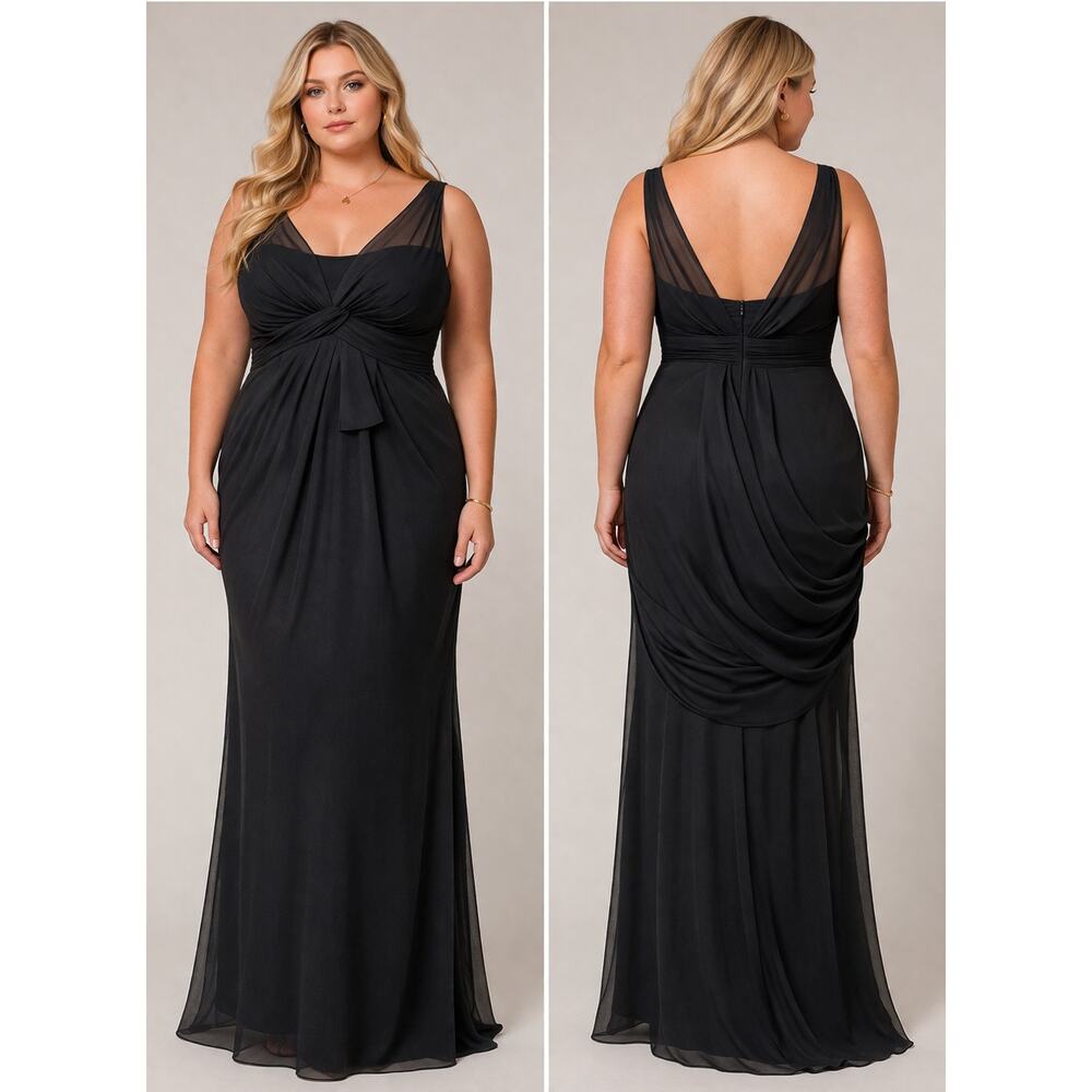 White by Vera Wang Black Evening Gown Dress Womens Sz 14 XL Sleeveless Chiffon